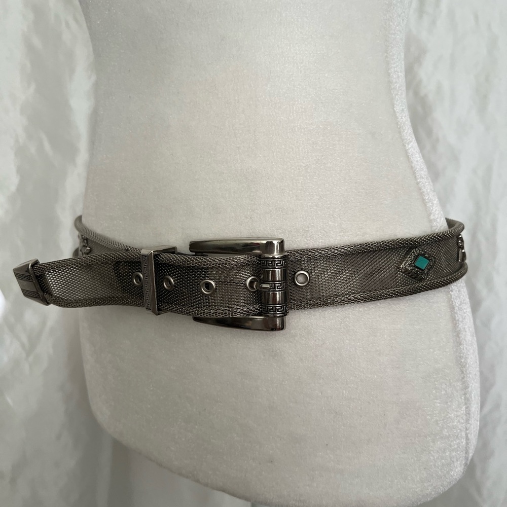 Vintage Silver Mesh Belt With Flying Eagle And Painted Diamond Shape